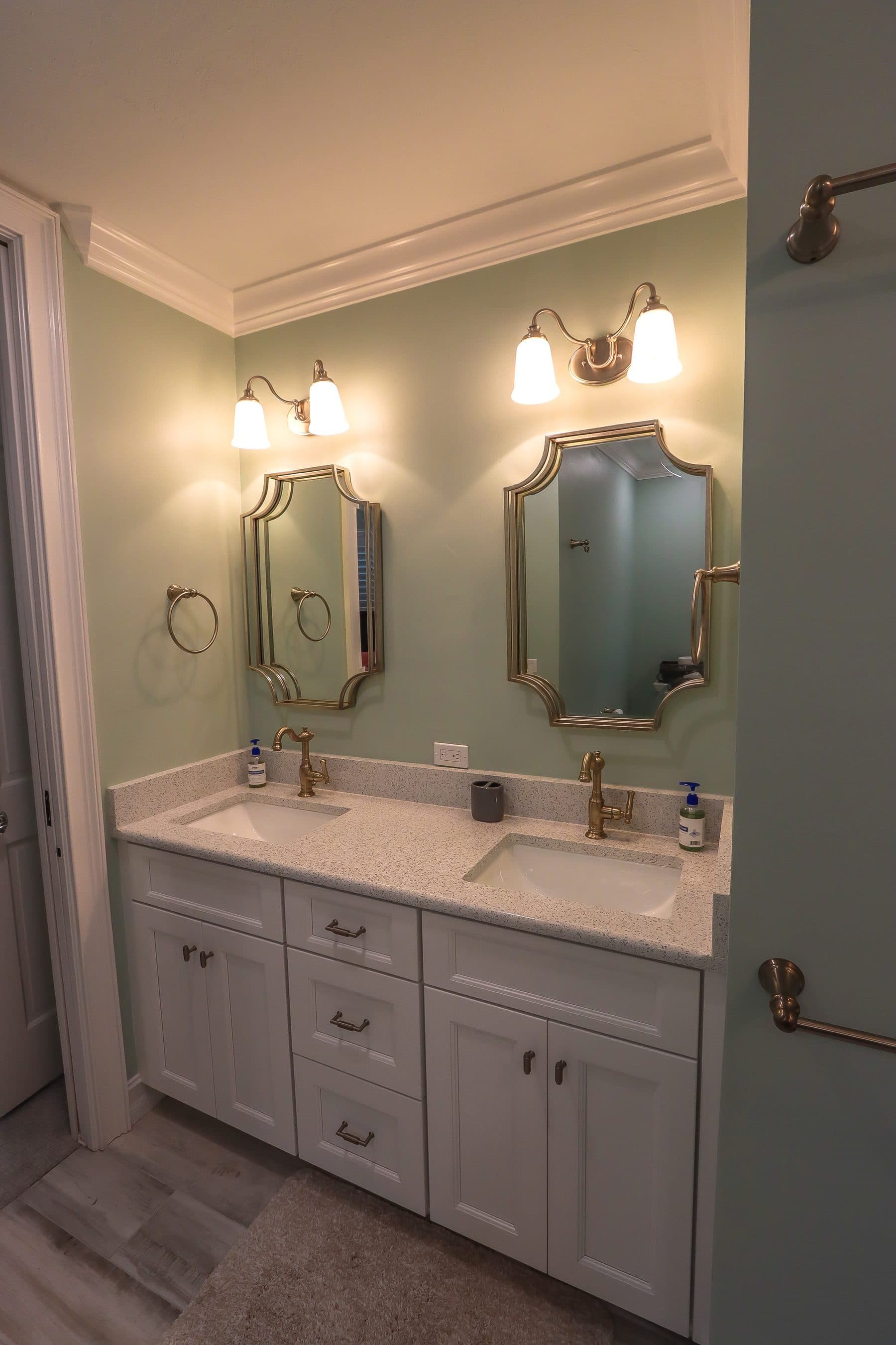 Bathroom with elegant double vanity and mirrors
