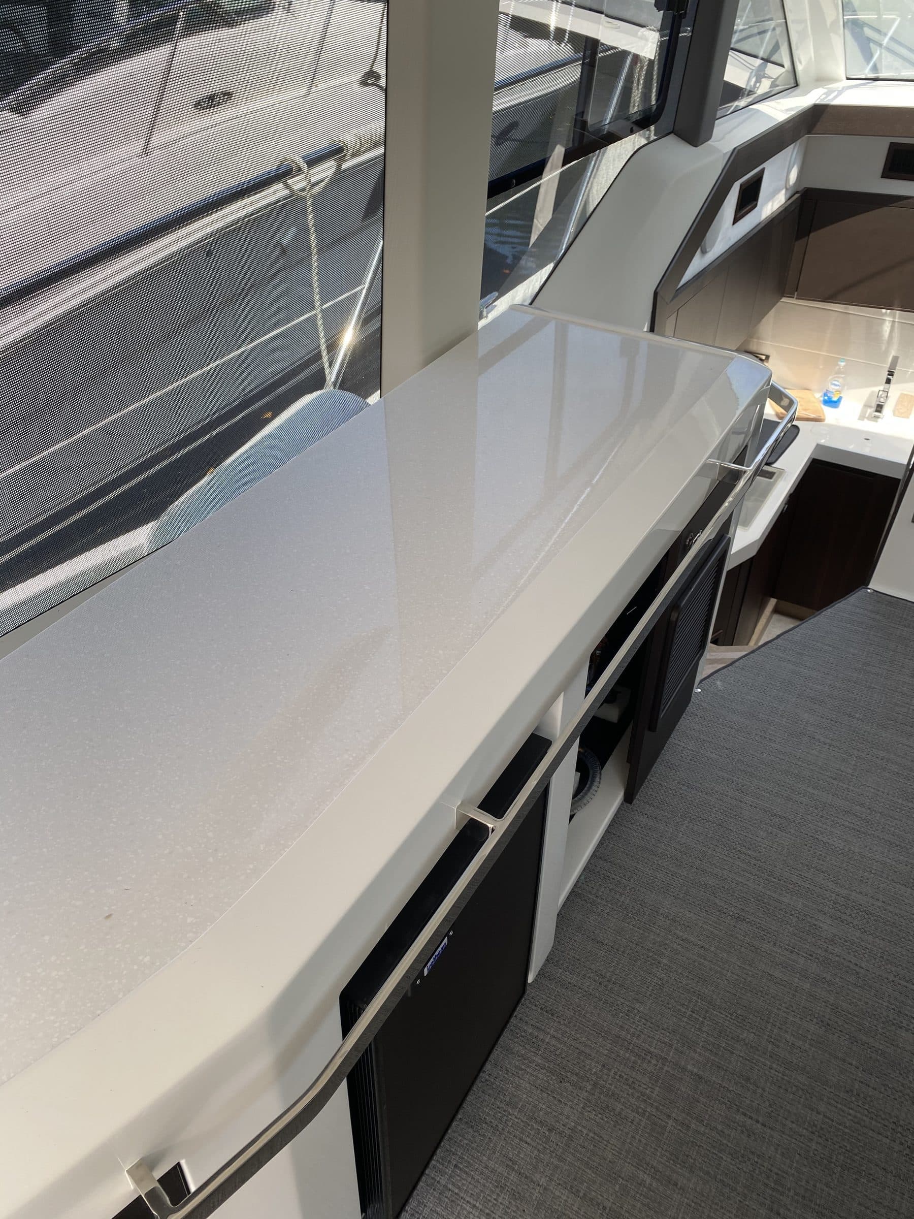 Boat galley counter with custom finishes